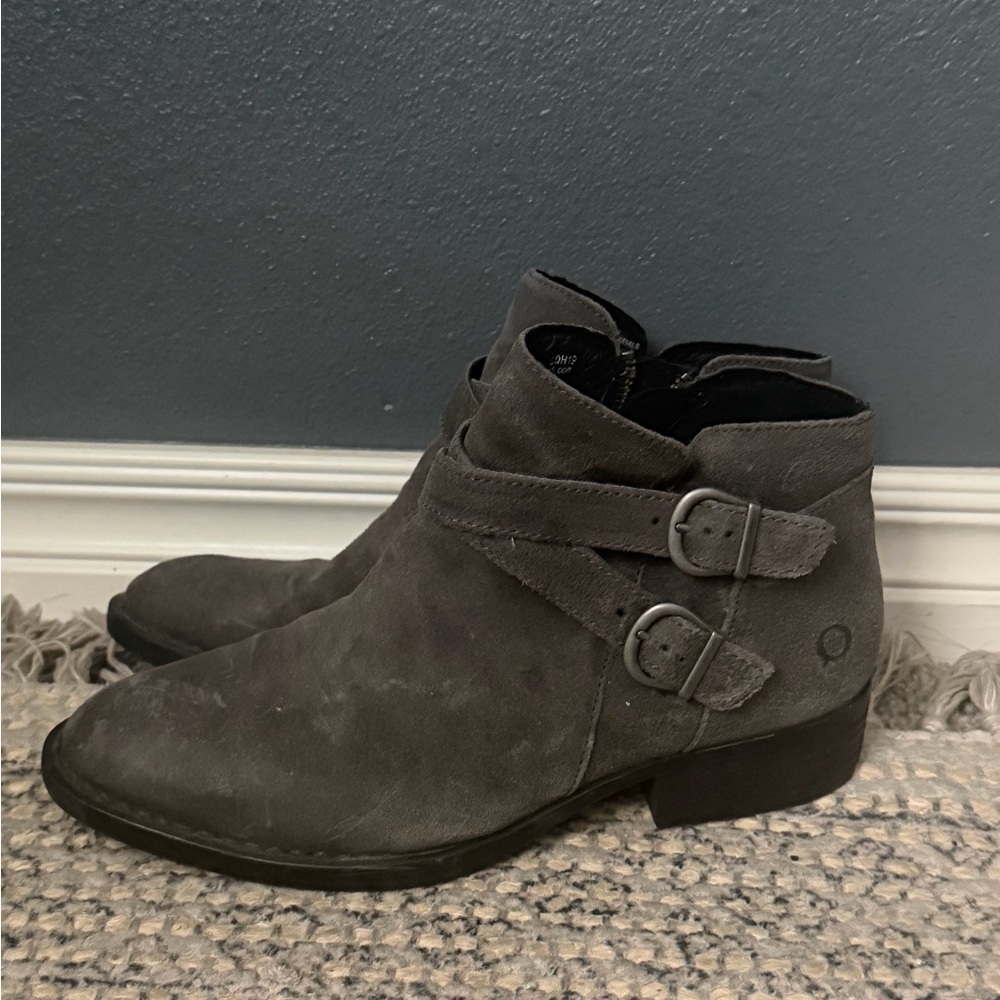 Born Gray Ankle Boots with Buckle Detail